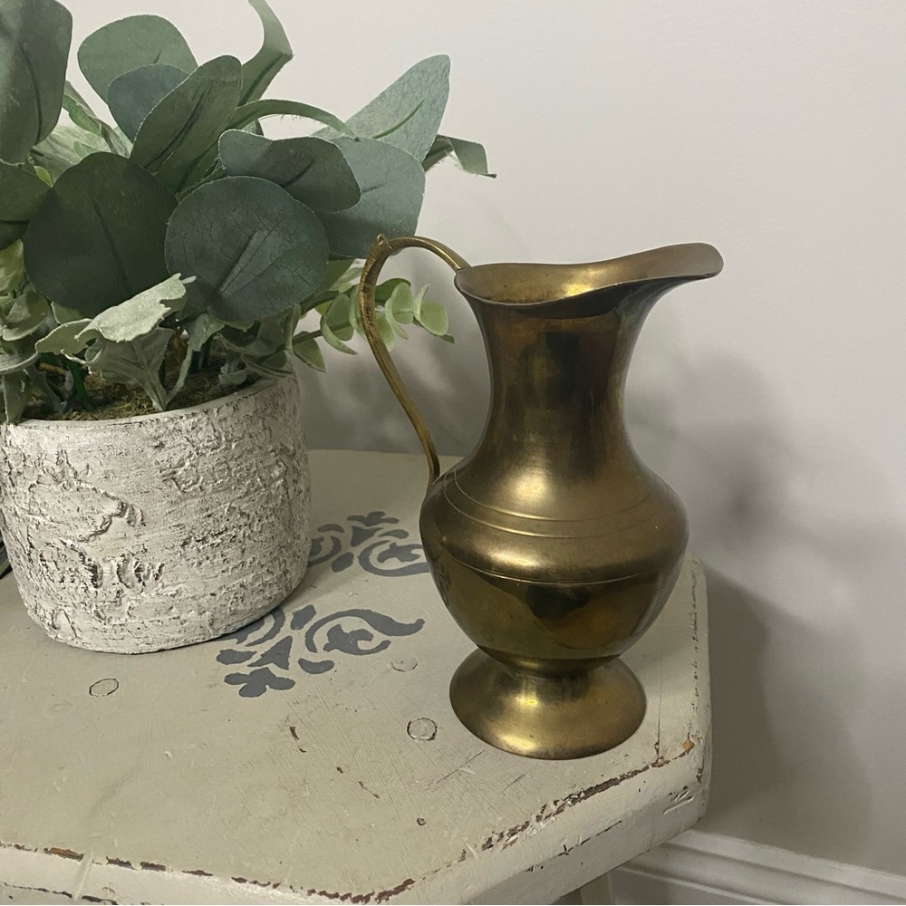 Vintage Solid Brass Small Water Pitcher Decor Vase